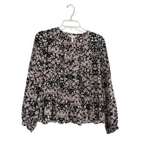 Rebecca Taylor Silk Blouse Women’s Size 2 Black Floral Dark Romantic Work Wear